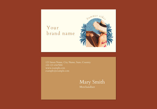 Summer Business Card Layout with Tropical Background