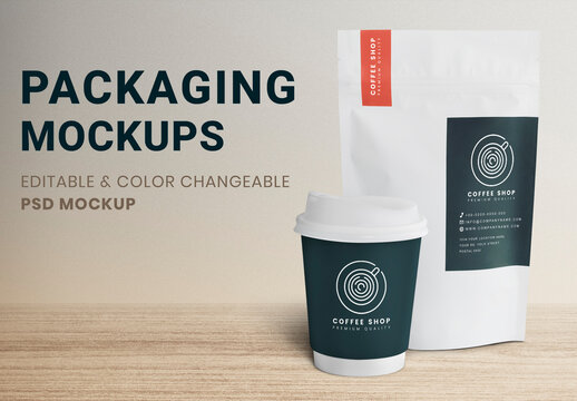 Coffee Cup Mockup with Packaging Bag