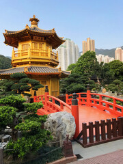 Traditional Golden temple in Hong Kong park