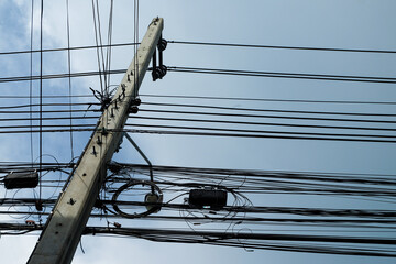 The wires are organized on the electric pole.