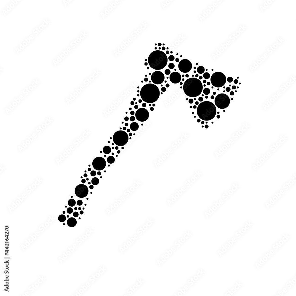 Poster a large ax symbol in the center made in pointillism style. the center symbol is filled with black ci