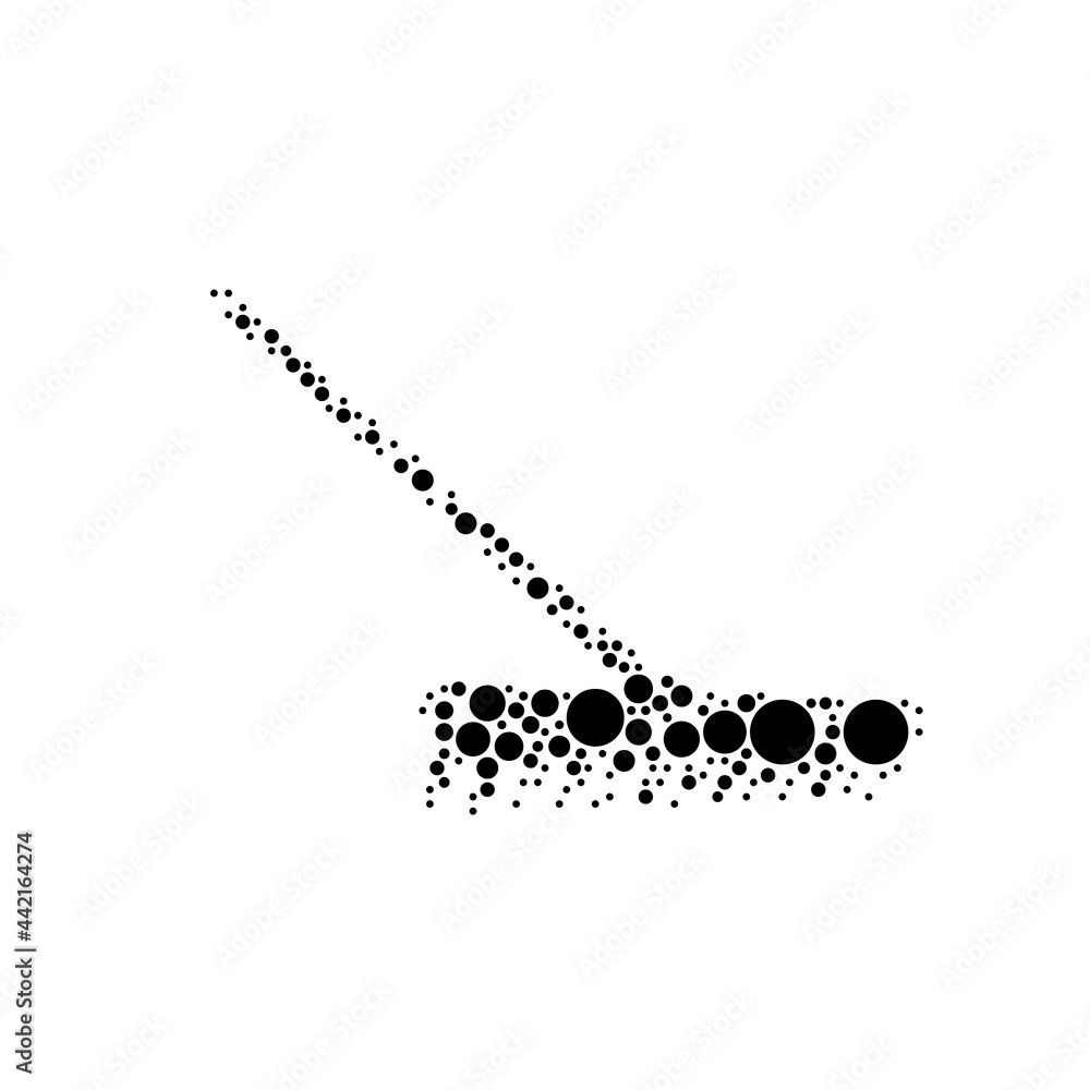 Poster a large rake symbol in the center made in pointillism style. the center symbol is filled with black 
