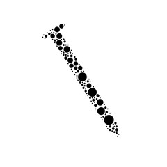 A large metal nail symbol in the center made in pointillism style. The center symbol is filled with black circles of various sizes. Vector illustration on white background