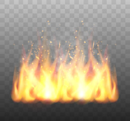 Realistic Fire Flames isolated on transparent background. Vector illustration.