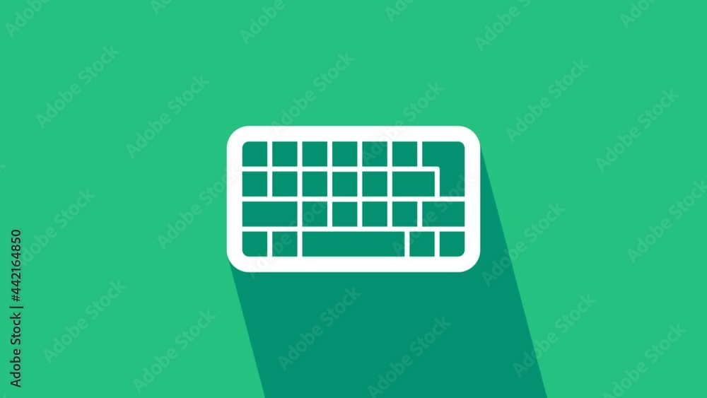 Poster white computer keyboard icon isolated on green background. pc component sign. 4k video motion graphi