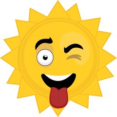 Vector emoticon illustration of cartoon character of the sun winking and with his tongue out