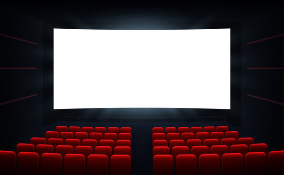 Movie Cinema Premiere Poster Design With White Screen. Cinema Screen. Movie Theater Vector Background.