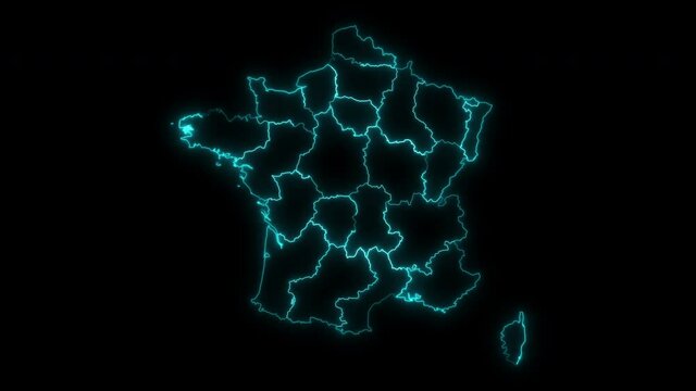 Animated Outline Map of France with Regions