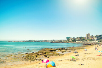 Seaside in Cascais, Portugal on a hot sunny day.. Vacation concept.
