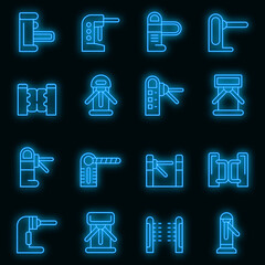 Turnstile icons set. Outline set of turnstile vector icons neon color on black