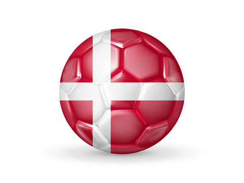 3D Soccer Ball With The Denmark National Flag. Danish National Football Team Concept