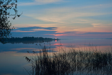 Morning by the lake. Beautiful spring sunrise