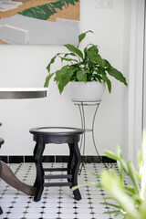 antique wooden marble stool in the kitchen