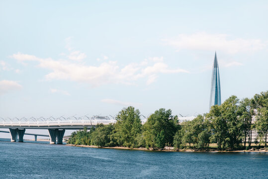 Saint-Petersburg, Russia, 17 August 2020: Western High Speed Diameter and Lakhta Center.