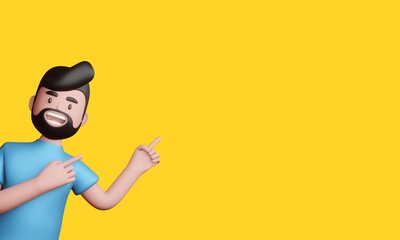 3D Animation Human pointing away with copy space