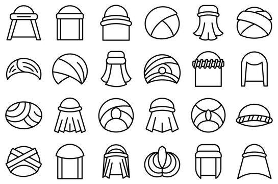 Arabic turban icons set outline vector. Arab hat accessories. Oriental turban