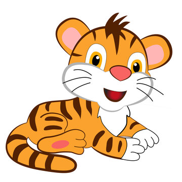 Cute and cartoon tiger cub on a white background.