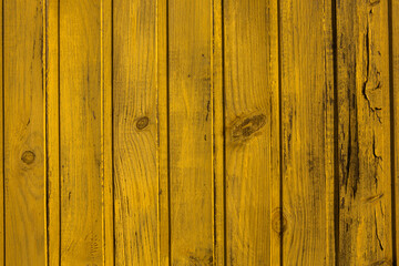 Vintage yellow wood background texture with knots and nail holes. Old painted wood wall