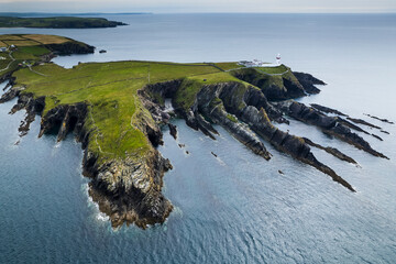 Aerial view of Galley Head Lighthouse in Rathbarry near Rosscarbery, County Cork, on the south...