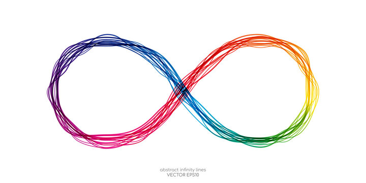 Infinity Symbol By Wavy Lines Colorful Spectrum Light Isolated On White Background In Concept Unlimited, Technology, Digital.