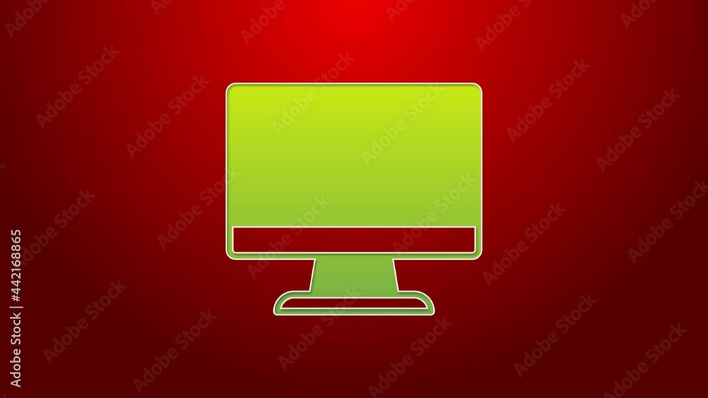 Aufkleber green line computer monitor screen icon isolated on red background. electronic device. front view. 4
