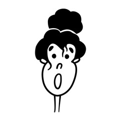 Simple cartoon portrait of a young girl. Minimal emotional face of the girl. Emotion and feelings of surprise, shock. Black and white icon with a human head. Funny profile picture. Cool print