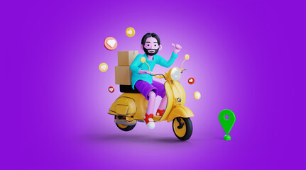 3d online delivery with super fast bike illustration
