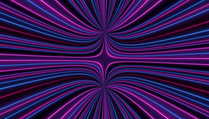neon blue and pink wavy futuristic rippling glow light lines in abstract on black background 