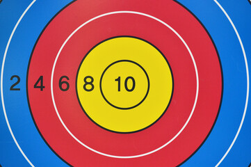 Targets and numbers on a yellow, red, blue background.