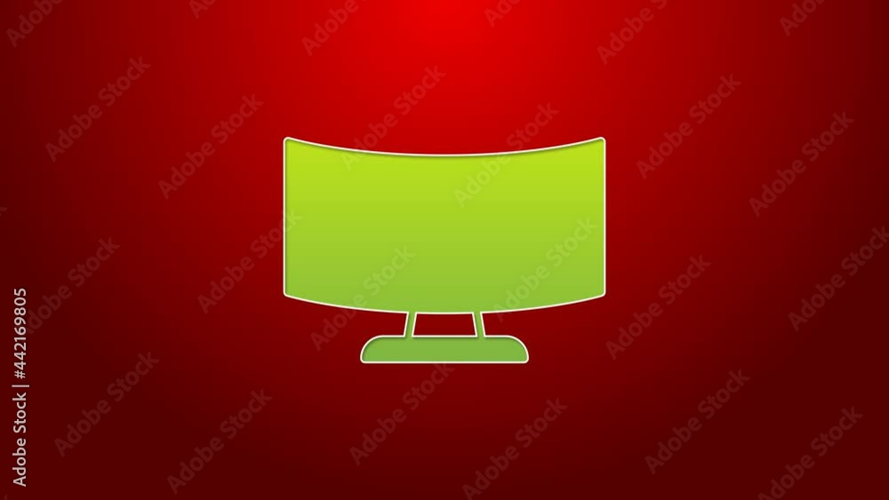Poster green line computer monitor screen icon isolated on red background. electronic device. front view. 4
