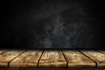 Wooden desk of free space and wall with shadows 