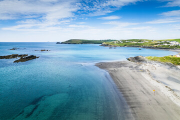 Aerial view of The Warren, a small sheltered beach backed by sand dunes located in Rosscarbery, County Cork, Ireland