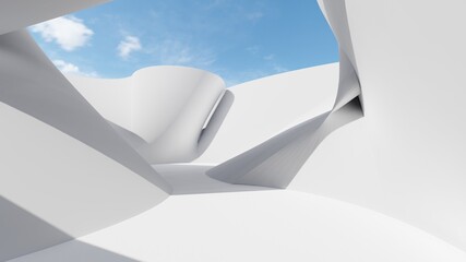 Abstract architecture background white curved walls 3d render
