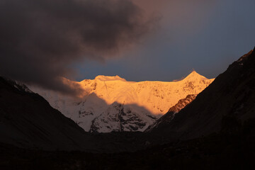 Bezengi mountain range in the nature reserve of Kabardino-Balkaria at sunrise