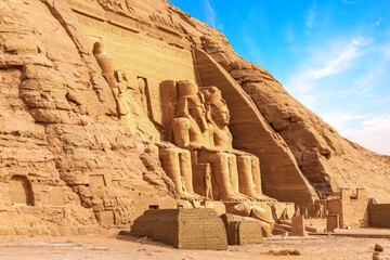 Abu Simbel temple, main facade statues, Egypt