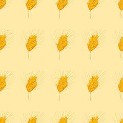 Ear pattern. Colorful graphic. Natural field theme. Autumn. Changeable background. Idea for decors, gifts, templates, papers, covers, wallpapers, holidays. Isolated vector on light yellow. 