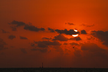Twilight Sunset In Evening, Sea Of Thailand. 