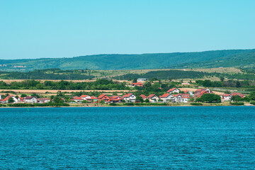 A beautiful village located on the banks of the Danube. Houses on the banks of the Danube river.
