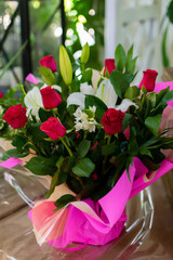 bouquet of pink roses in a vase