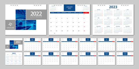 Calendar 2022 week start Monday corporate design template vector. - obrazy, fototapety, plakaty