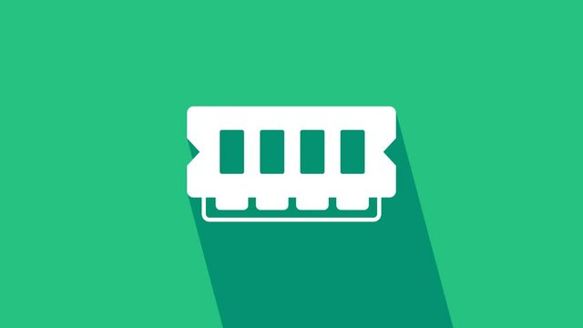 White RAM, random access memory icon isolated on green background. 4K Video motion graphic animation