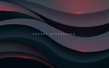 Modern abstract wavy shape black background with red light effect