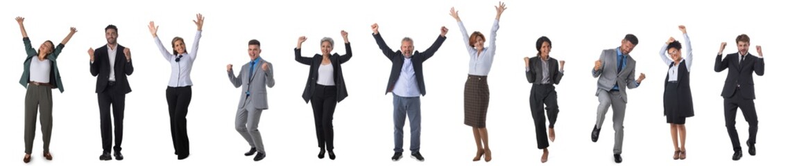 Business people raising arms