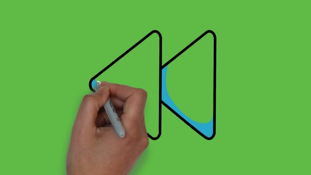 Drawing Rewind Function Button In Black And Blue Colour Combination On Abstract Green Screen Background
