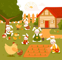 Farm or garden scene with cute funny animals