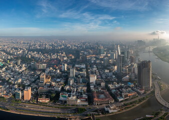 Fototapeta na wymiar Aerial view of Saigon in the morning day
