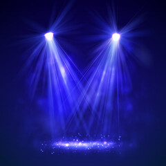 Spotlight on stage with smoke and light.