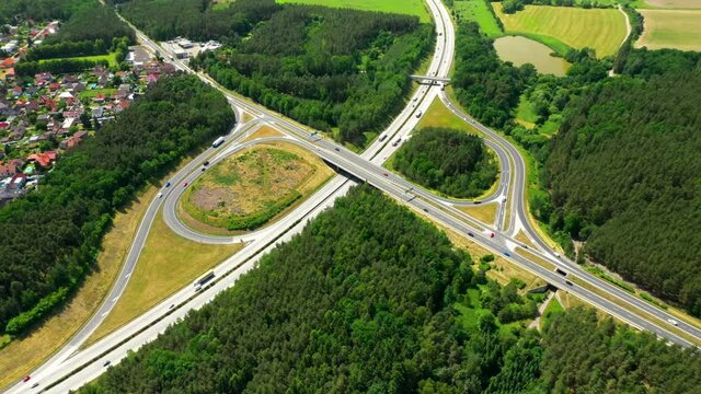 Highway D5 with traffic near Pilsen, Czech republic, Central Europe. Transportation and sustainable development concept. 