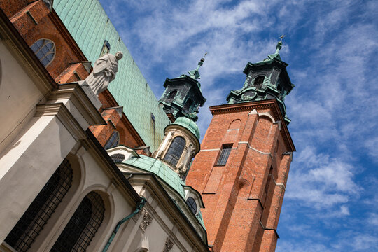 Cathedral in Giezno, Poland. Old town sacred buildings, architecture of the first polish capital.  