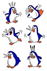Illustration of a cute penguin expression with various characters.